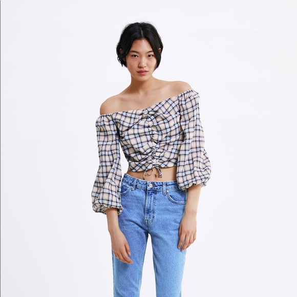 Zara Cropped Check Blouse - Picture 2 of 7